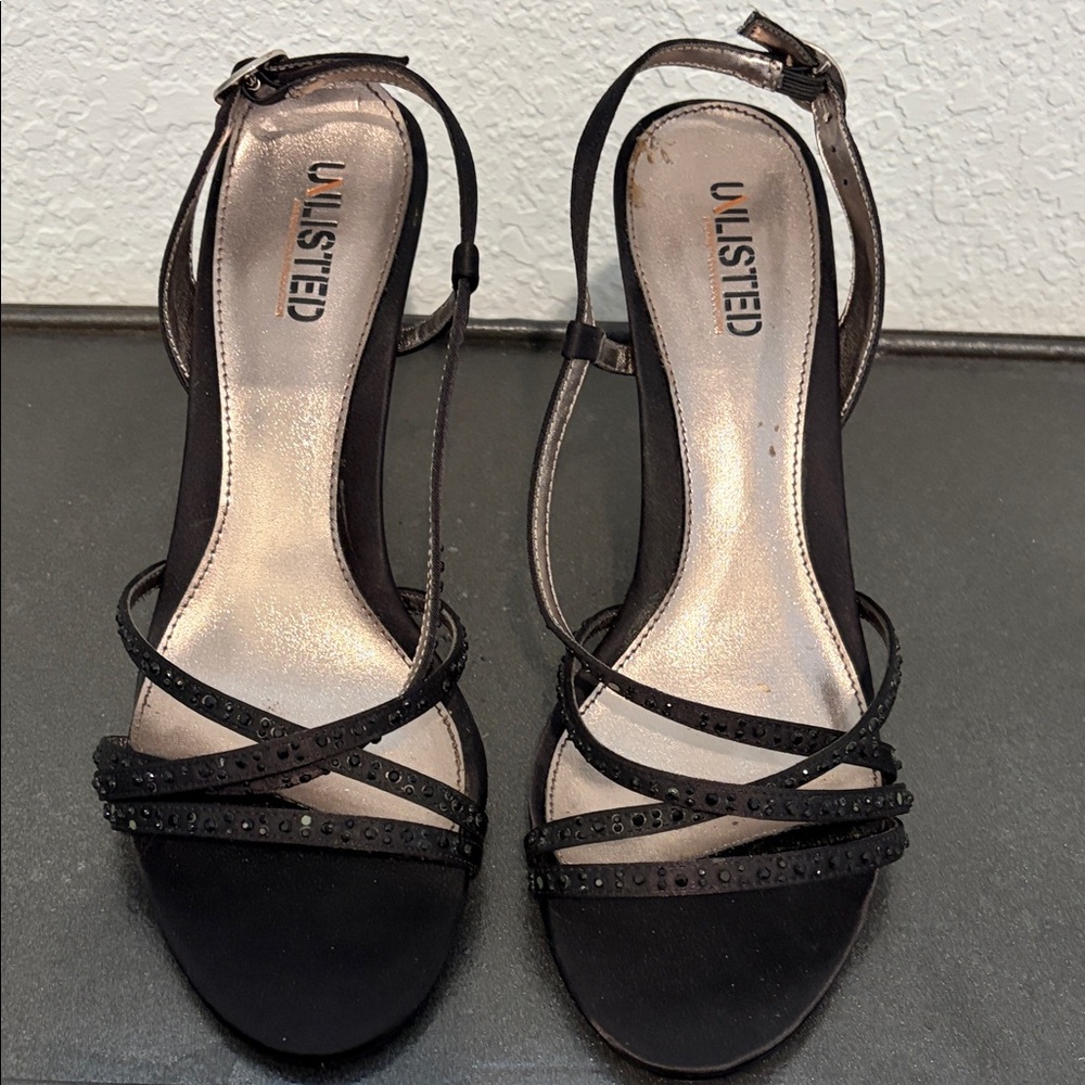 Unlisted by Kenneth Cole Black and Silver Strappy Heels